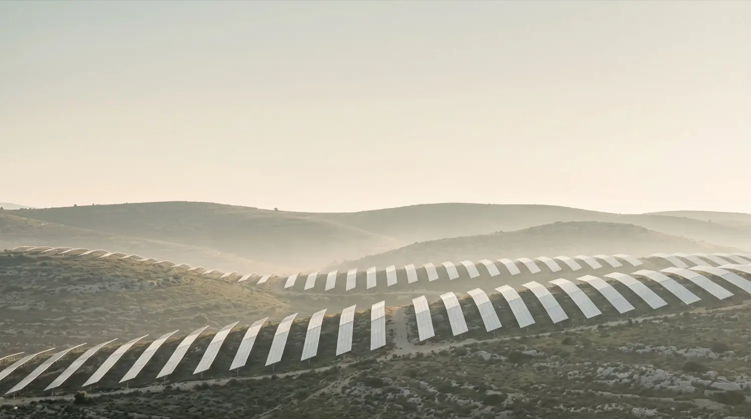 Rows of solar modules following the contours of an Italian hillside